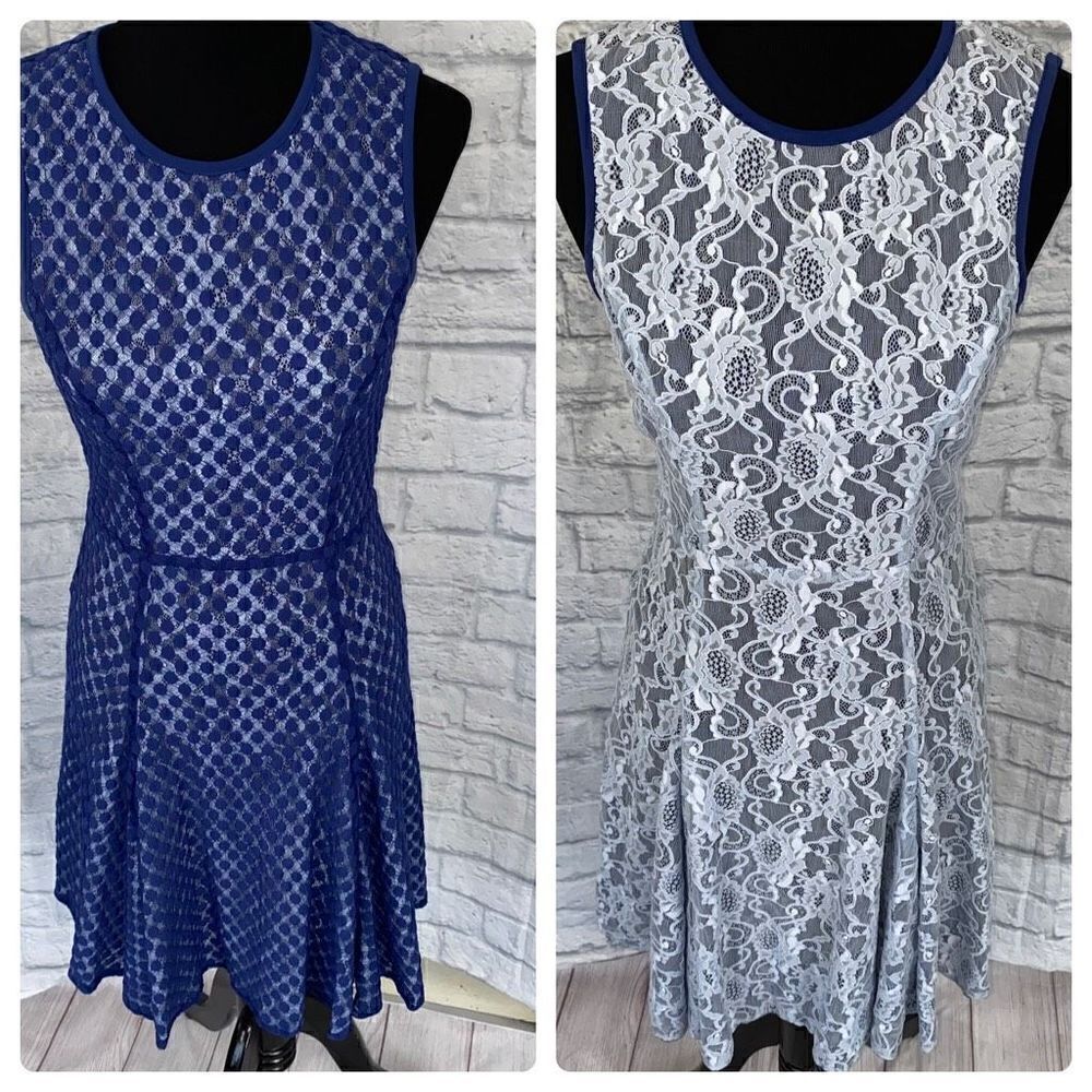 Reversible lace fit and flare sleeveless dress w/zip back